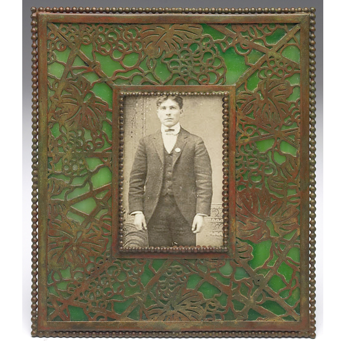 Appraisal: Good Tiffany Studios frame bronze in the grapevine pattern with