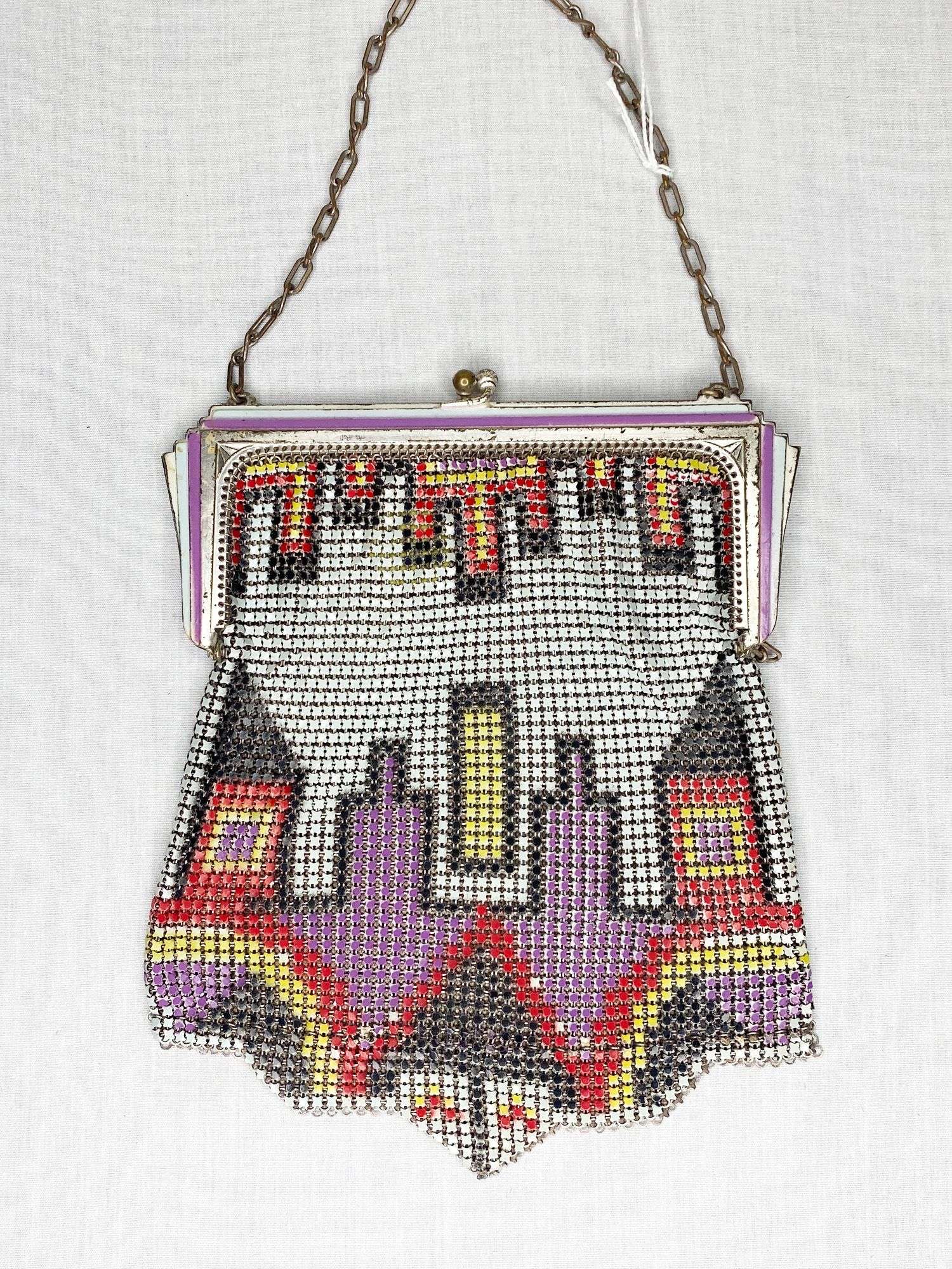 Appraisal: Art Deco Whiting Davis Enameled Mesh Hand Bag long wide