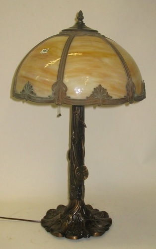 Appraisal: A CARMEL SLAG GLASS TABLE LAMP two-light having a dome-shape