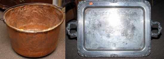 Appraisal: Copper boiling pot with wrought iron handle together with a