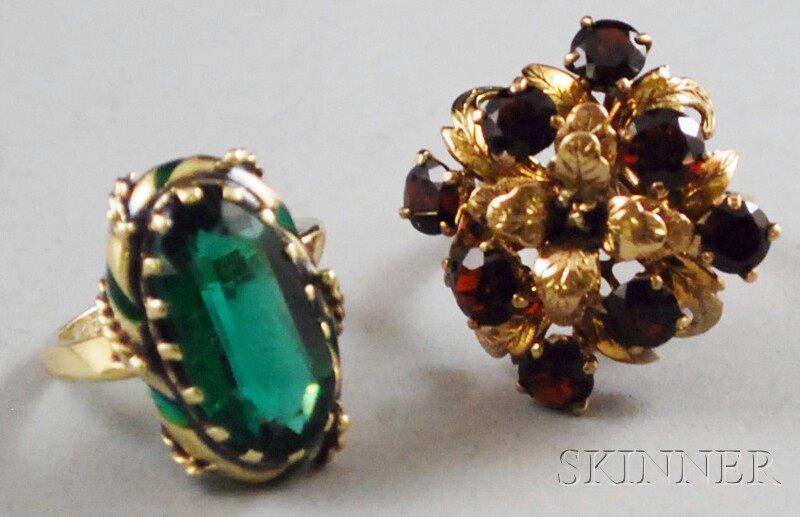 Appraisal: Two Gold Gem-set Rings an kt gold enamel and green