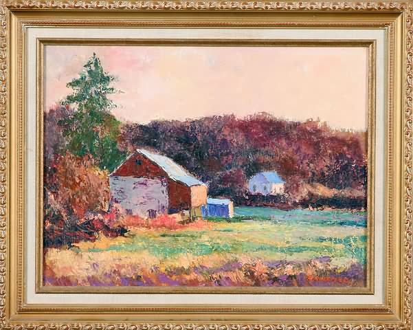 Appraisal: Farm in Autumn oil on board x SLR R Overpeck