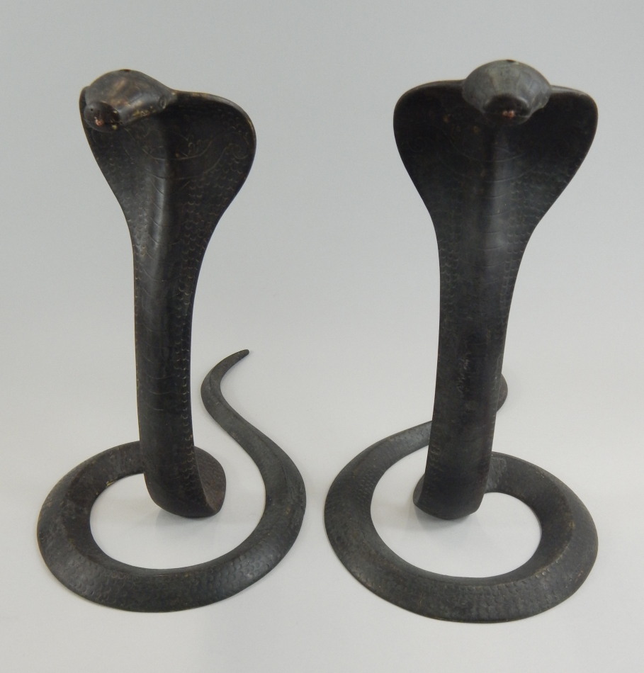 Appraisal: A pair of antique cast bronze figures of rearing cobra