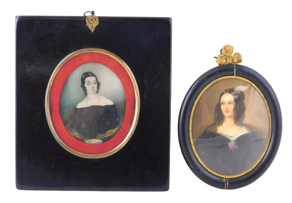 Appraisal: MINIATURE Two women on oval supports with inscriptions verso both