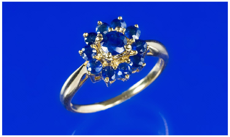 Appraisal: ct Gold Sapphire Cluster Ring Central Blue Sapphire Surrounded By