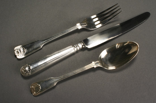 Appraisal: George III Style Silver Flatware Service James Robinson London -