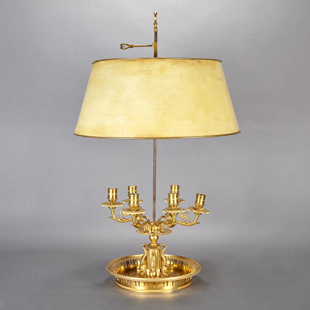 Appraisal: Louis XVI Gilt-Bronze Bouillotte Lamp With an adjustable tole shade