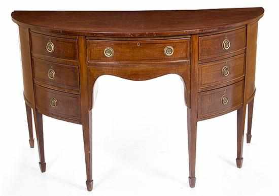 Appraisal: Georgian style inlaid mahogany sideboard late th century semi-elliptical top