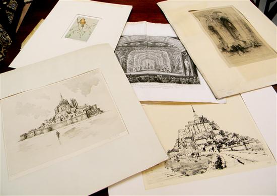 Appraisal: Group of five unframed etchings and engravings one by Hedley