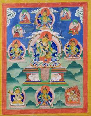 Appraisal: A Sino-Tibetan Thangka Vividly colored painting on canvas apprx -