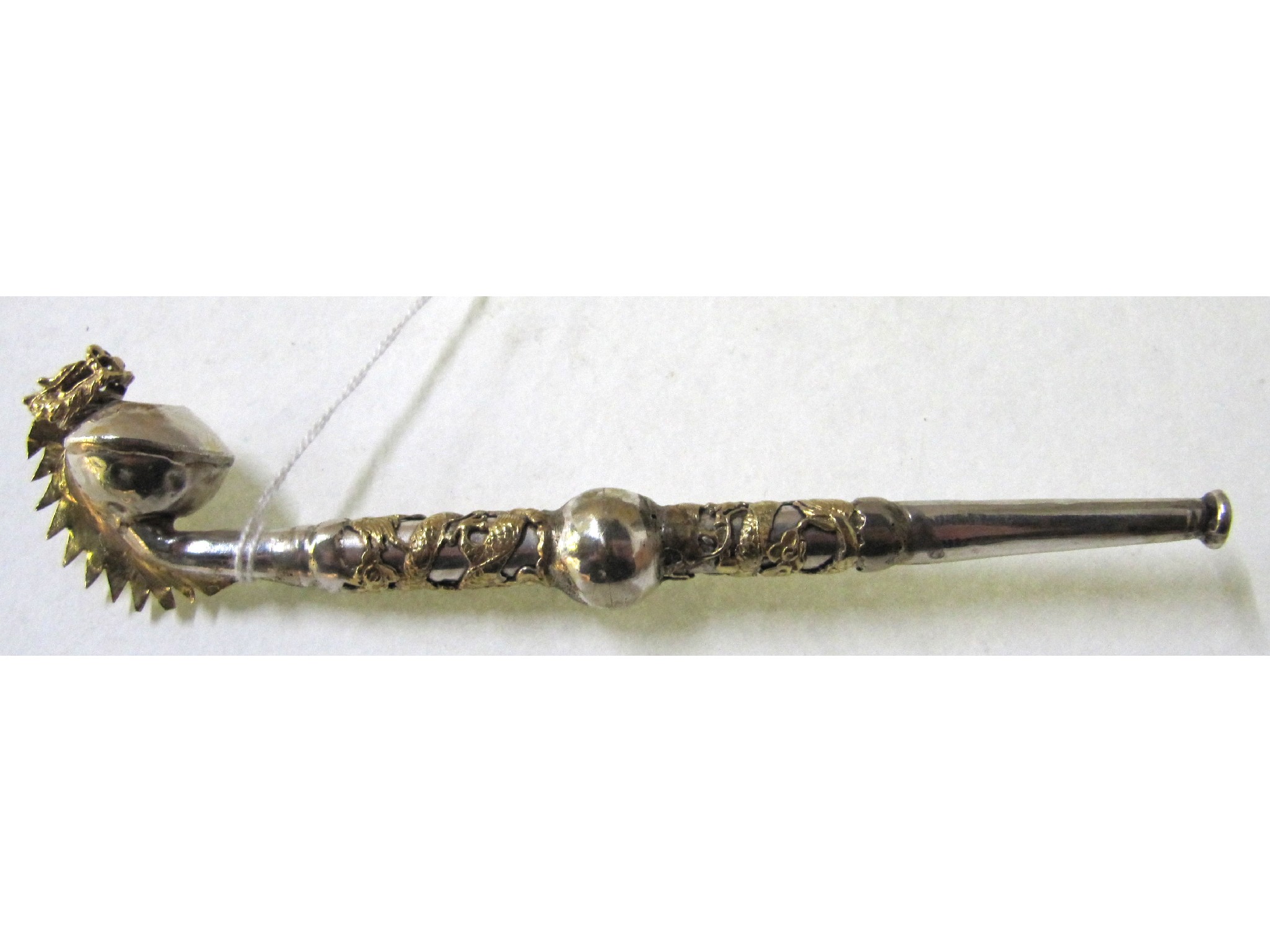 Appraisal: A Chinese silver and gilt metal opium pipe