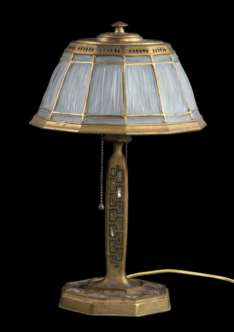 Appraisal: TIFFANY ABALONE LINENFOLD DESK LAMP Early th c Tiffany Studios