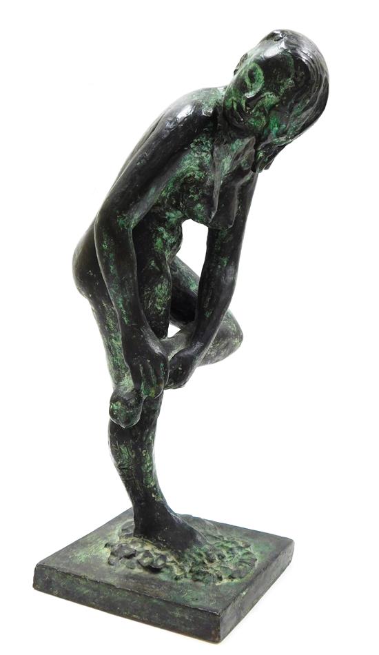 Appraisal: Cast bronze sculpture of nude woman on square base standing