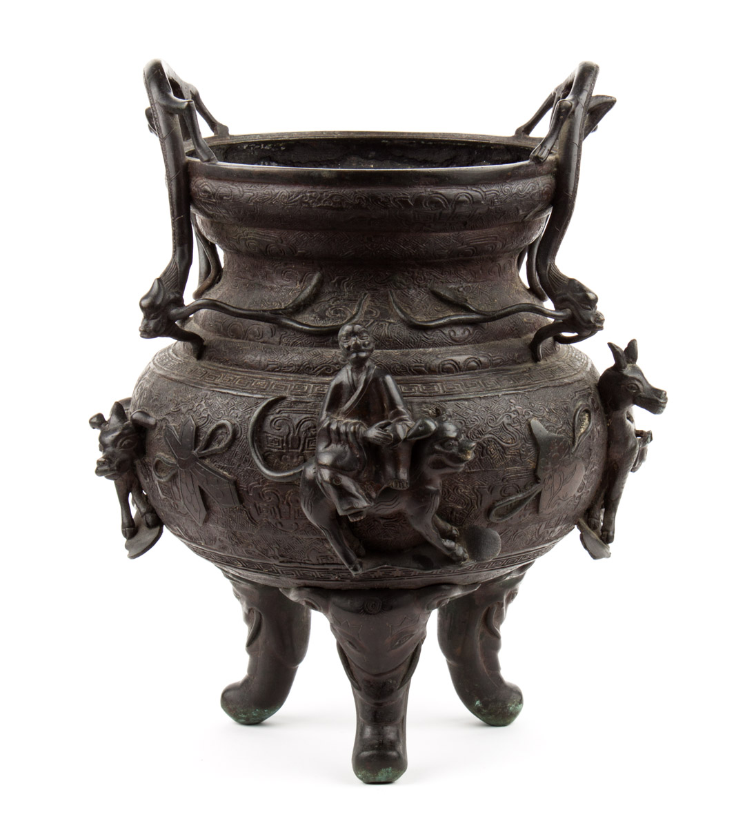 Appraisal: Chinese bronze censor th century large and elaborate vessel with