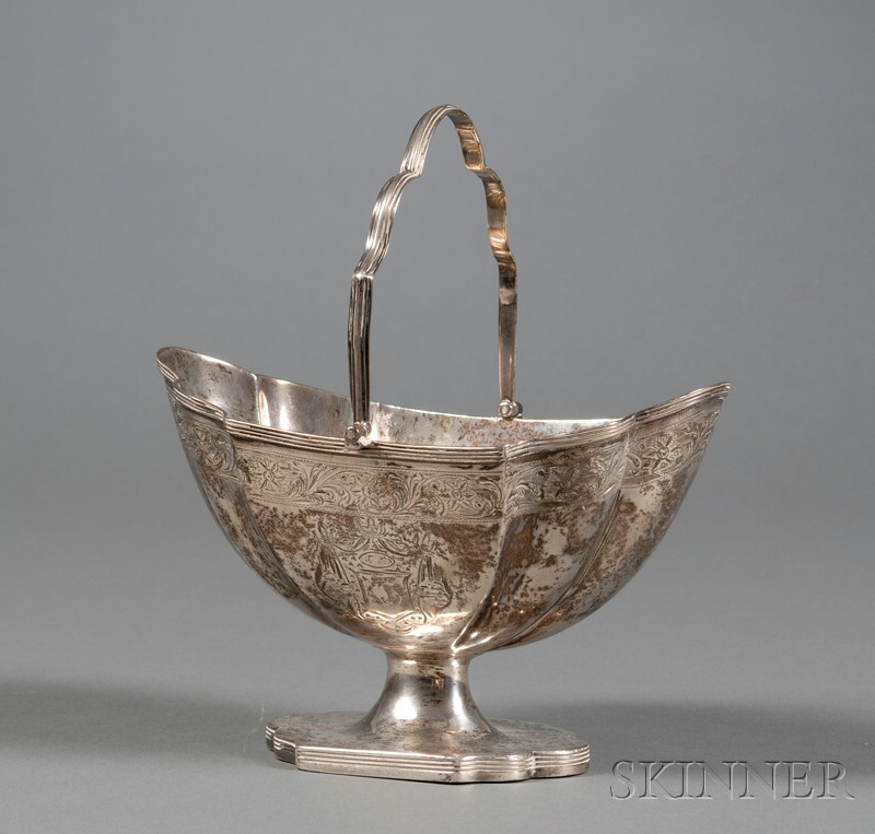 Appraisal: George III Silver Sugar Basket London Henry Chawner maker boat