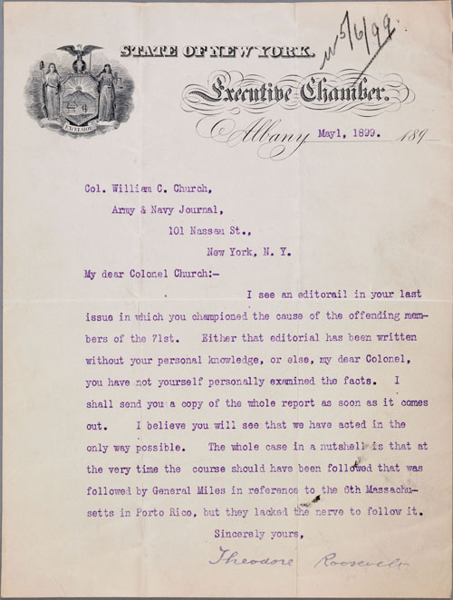 Appraisal: Theodore Roosevelt typed letter dated May with a stamped signature