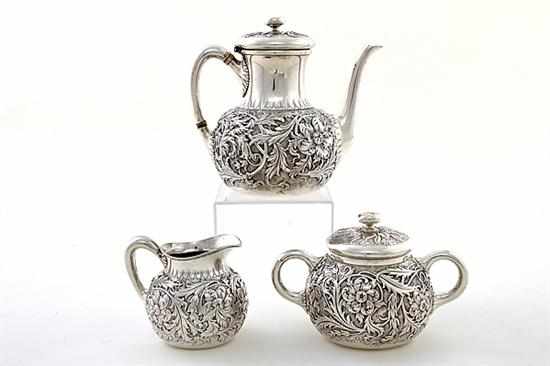 Appraisal: Very fine Whiting sterling highly chased three-piece tea set New