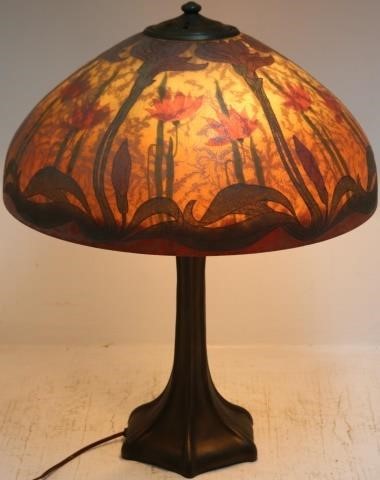 Appraisal: EARLY TH CENTURY HANDEL TABLE LAMP SIGNEDSHADE FLORAL DESIGN PAINTED