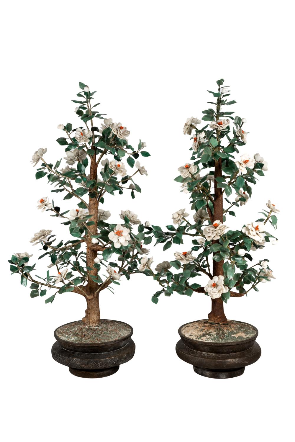 Appraisal: PAIR OF CHINESE MINERAL TREESon bronze bases each approximately inches