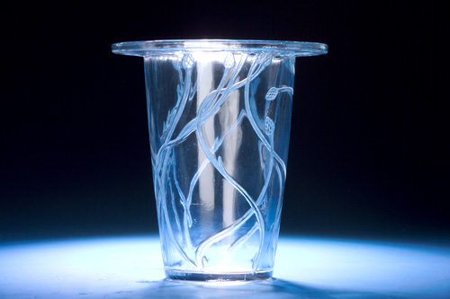 Appraisal: R LALIQUE Vase Bordure Bleuets clear and frosted with blue