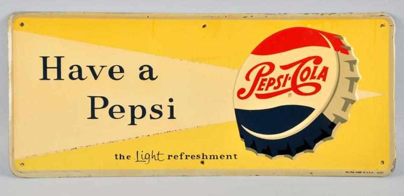 Appraisal: s Embossed Tin Pepsi Sign Description Some edge chipping nicks