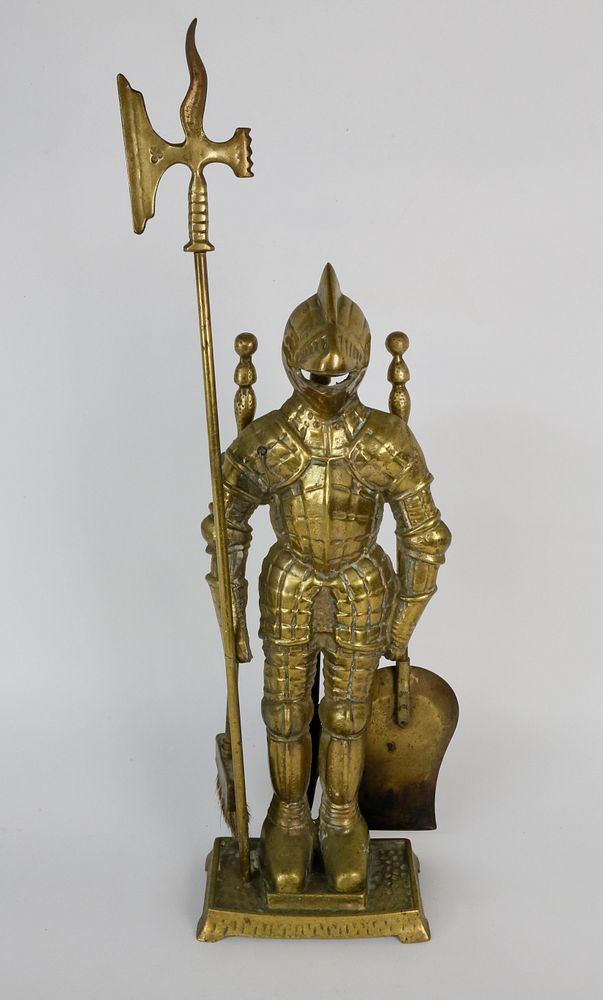 Appraisal: Brass Knight in Suit of Armor Fireplace Tool Set Brass