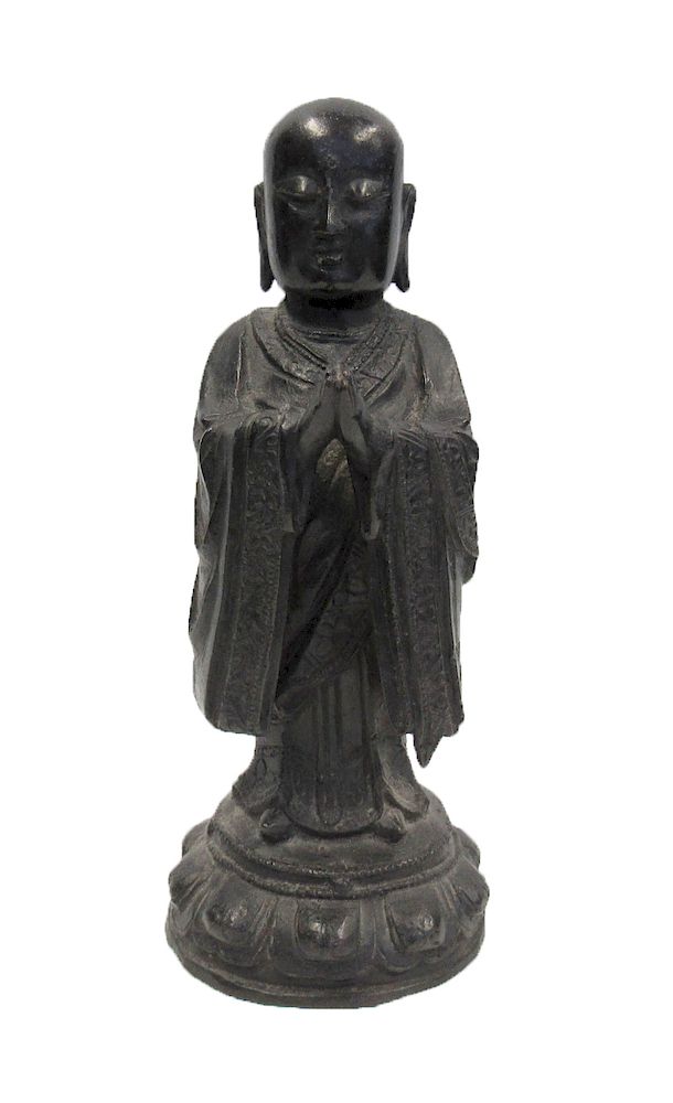 Appraisal: th Century Bronze Lacquered Monk The bronze with remnants of