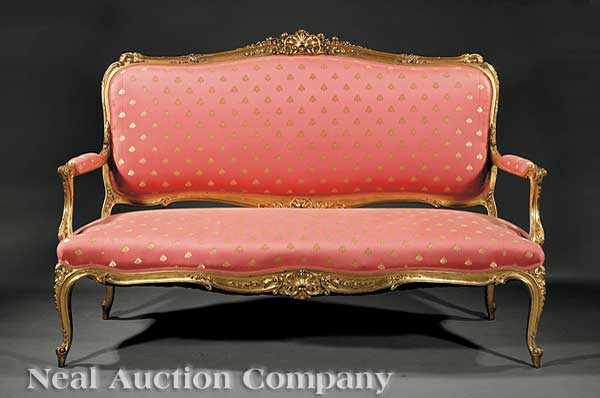 Appraisal: An Antique Louis XV-Style Carved Giltwood Salon Suite late th