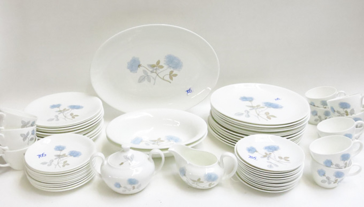 Appraisal: WEDGWOOD ICE ROSE CHINA SET sixty-four pieces comprised of dinner