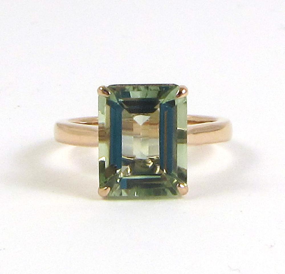 Appraisal: PRASIOLITE AND FOURTEEN KARAT ROSE GOLD RING The solitaire ring