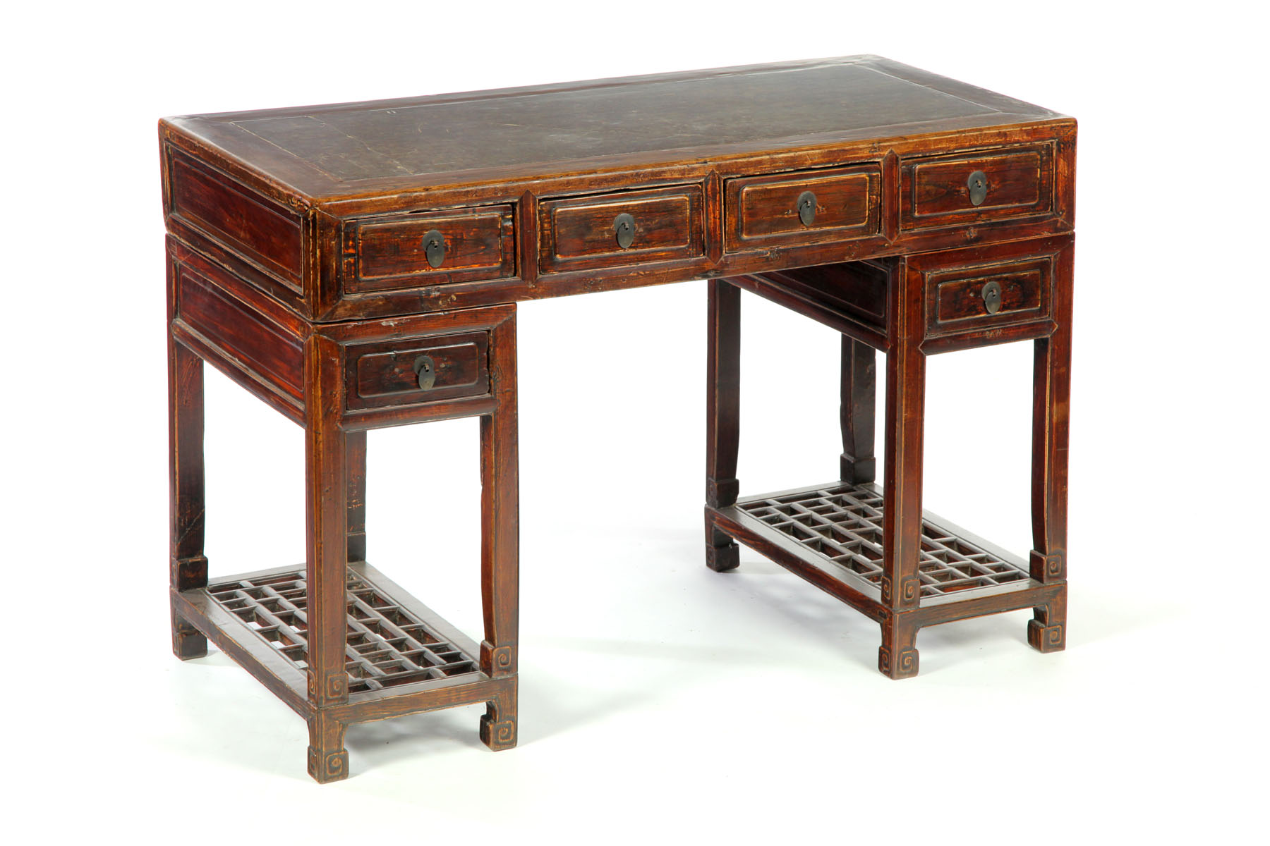 Appraisal: PEDESTAL DESK WITH STONE TOP China late th century elm