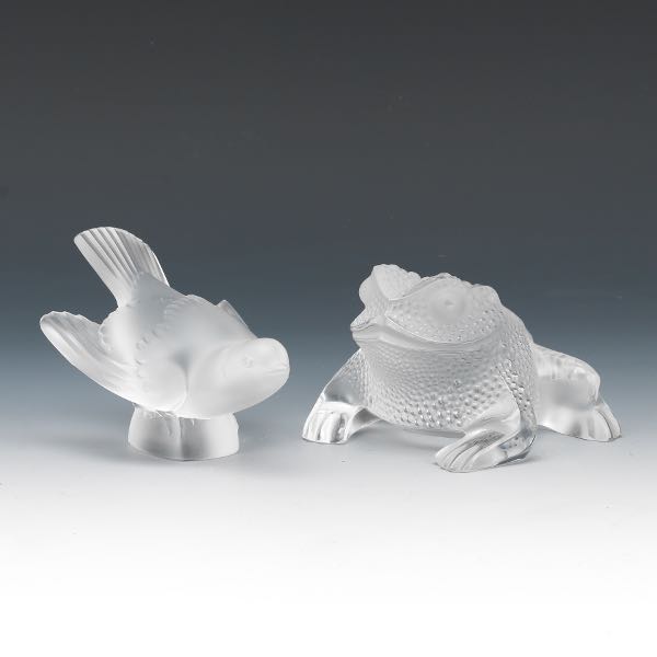 Appraisal: Lalique France Crystal Glass Toad and Sparrow Mascots Two D