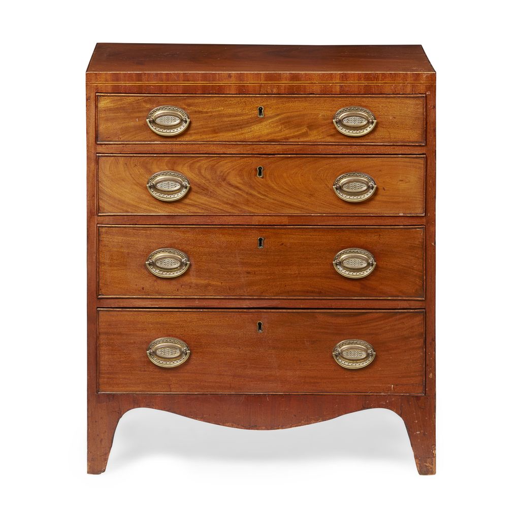 Appraisal: GEORGE III MAHOGANY CADDY TOP CHEST OF DRAWERS TH CENTURY