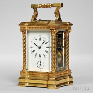 Appraisal: Hour Repeating Carriage Clock with Alarm France c gilt-brass and