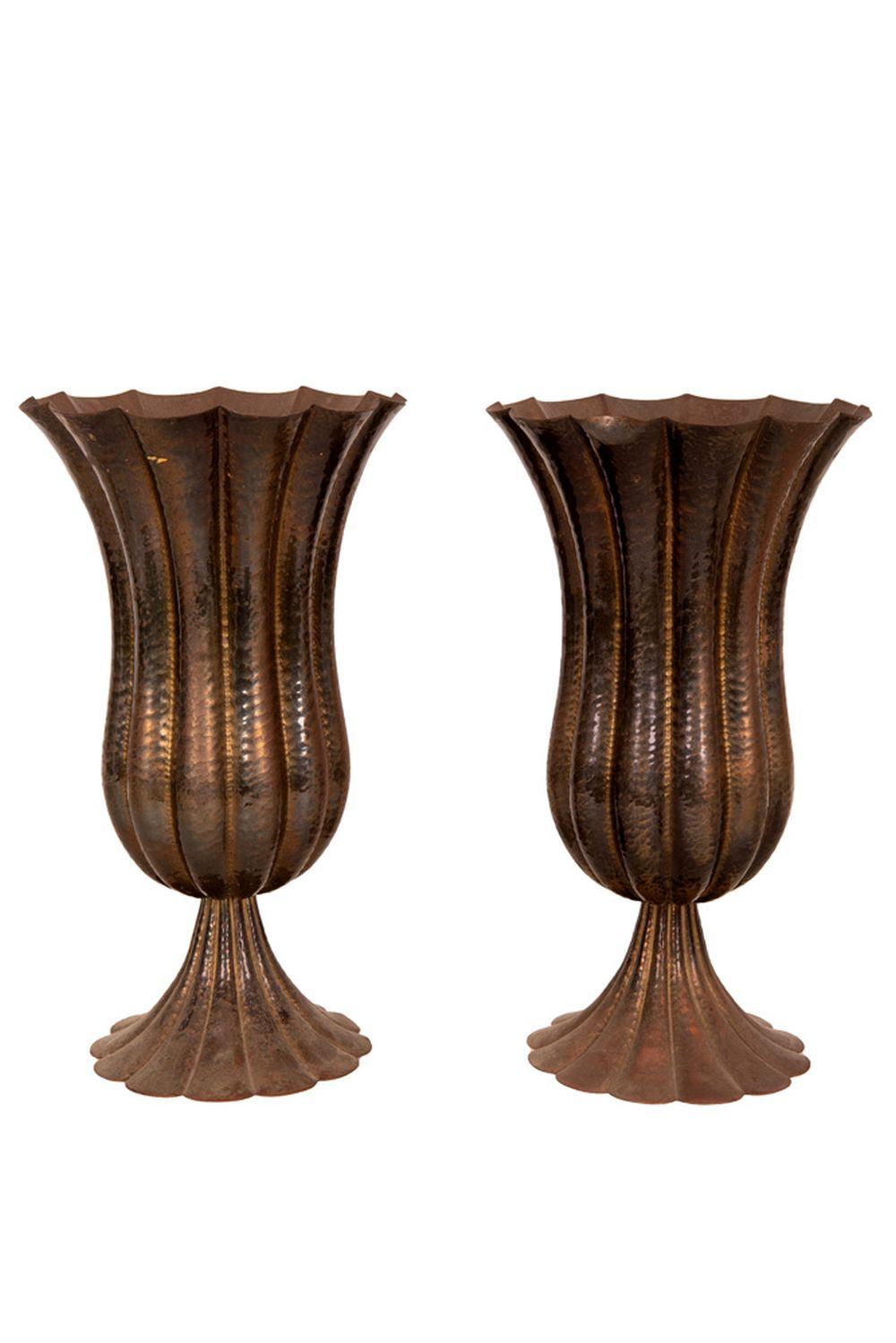 Appraisal: JOSEF HOFFMANN PAIR OF AUSTRIAN HAMMERED BRASS VASEScirca brass with