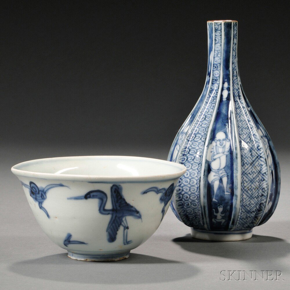 Appraisal: Two Blue and White Items Japan th century a bowl