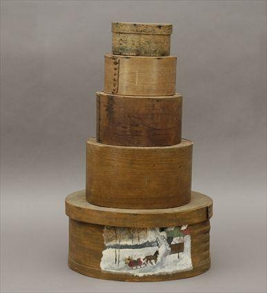 Appraisal: Group of Five Bentwood Circular Stacking Boxes