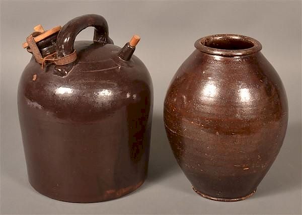 Appraisal: Pieces of th Century Glazed Redware Two Pieces of th