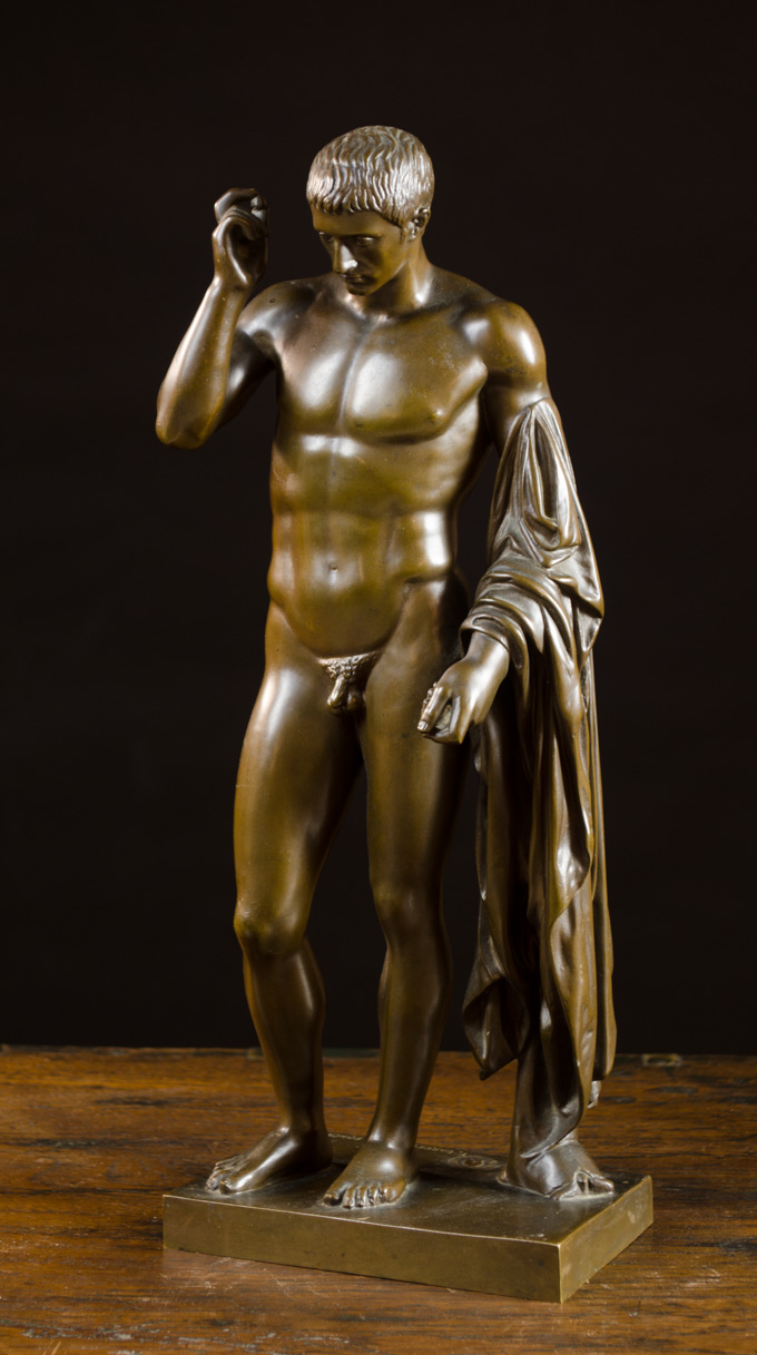 Appraisal: FERDINAND BARBEDIENNE FRENCH - PATINATED BRONZE MALE NUDE th century