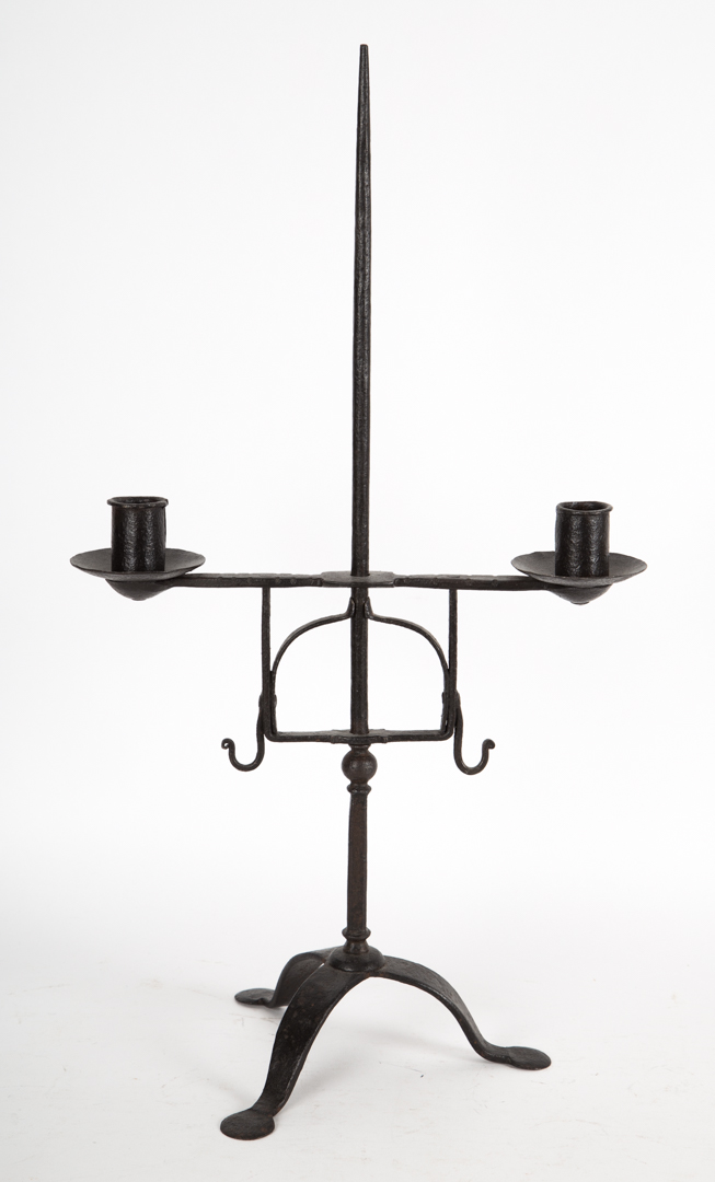 Appraisal: American primitive double candlestand early th century wrought iron adjustable