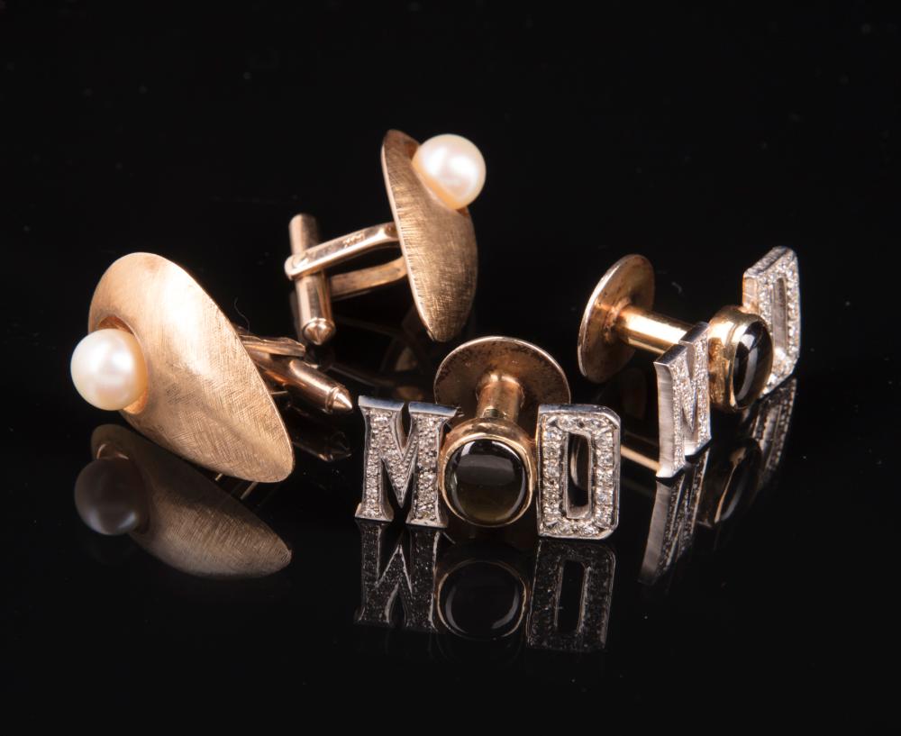 Appraisal: Two Pairs of Chris Owens' kt Yellow Gold Cufflinks incl