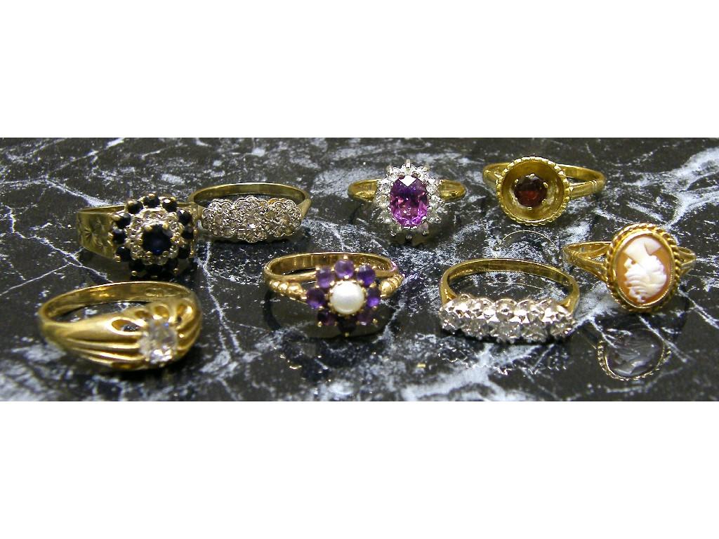 Appraisal: Eight assorted ct gem and stone set dress rings gm