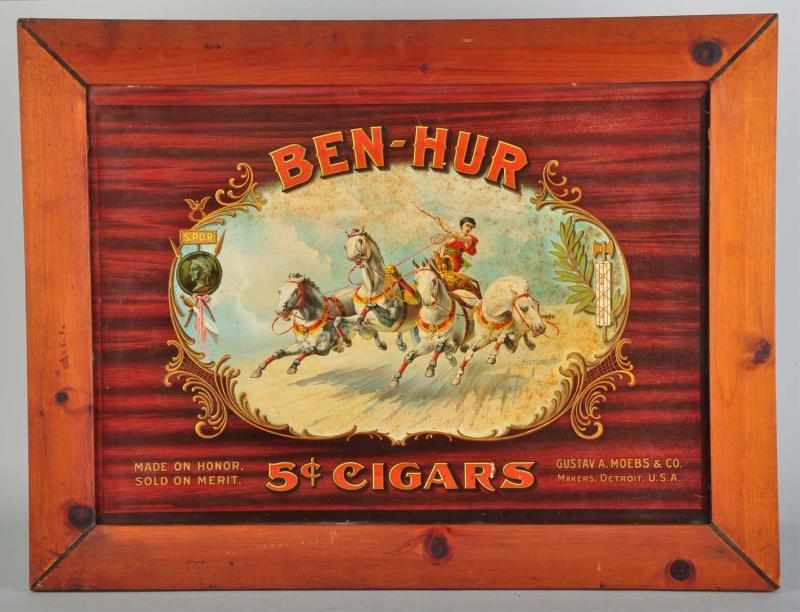 Appraisal: Cardboard Ben Hur Cigars Sign Featuring Chariot Description to Beautiful