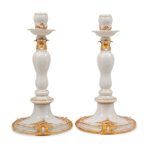 Appraisal: A Pair of Meissen Porcelain Candlesticks th Century each bearing