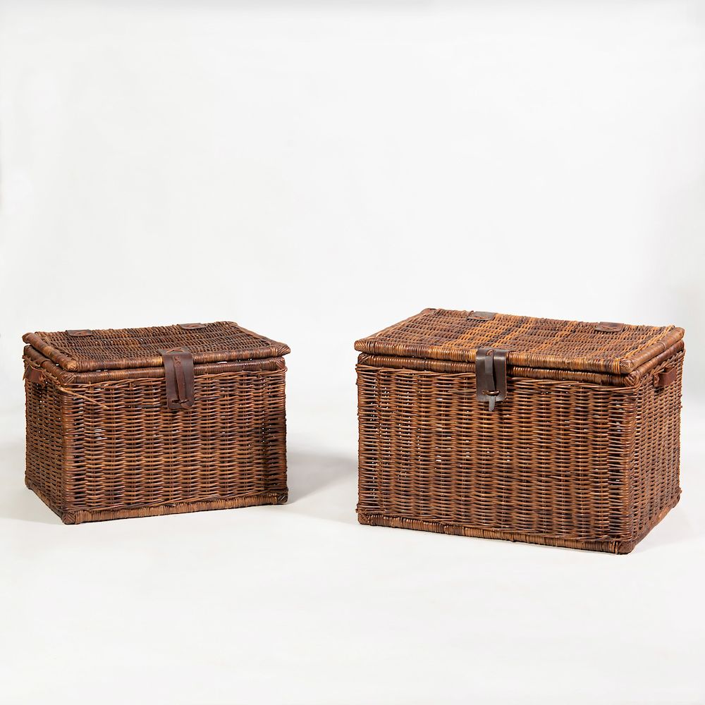 Appraisal: Two Leather-Mounted Wicker Picnic Baskets x x in and x