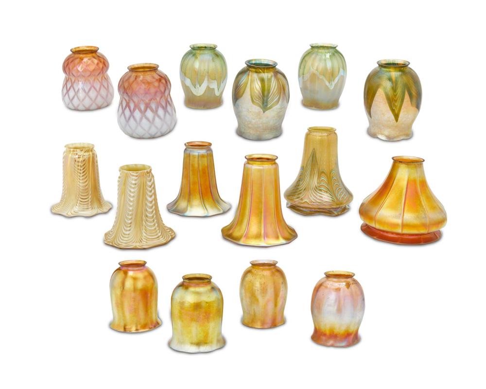 Appraisal: A group of art glass shades th Century One marked