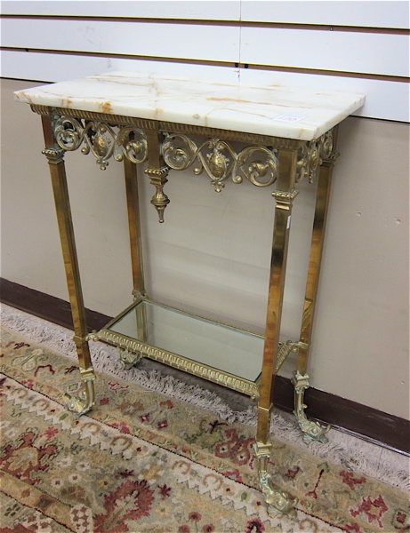 Appraisal: A VICTORIAN BRASS AND ONYX MARBLE PEDESTAL TABLE having a