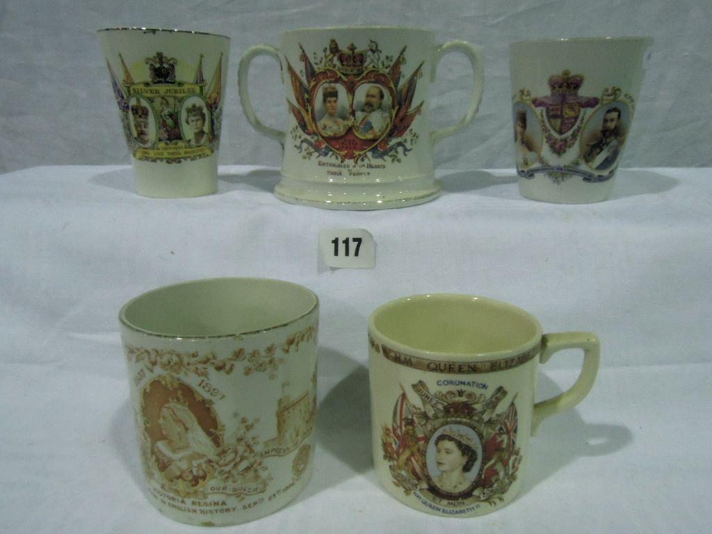 Appraisal: An assortment of commemorative mugs beakers a two handled drinking