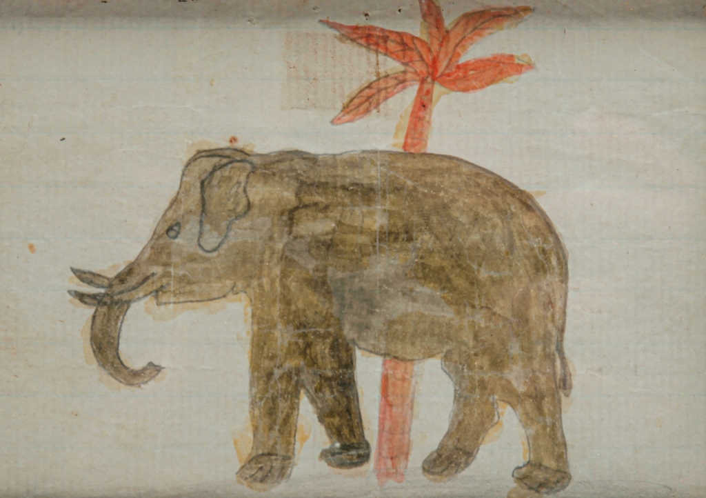 Appraisal: AMERICAN FOLK ART WATERCOLOR OF ELEPHANT Mid th century watercolor