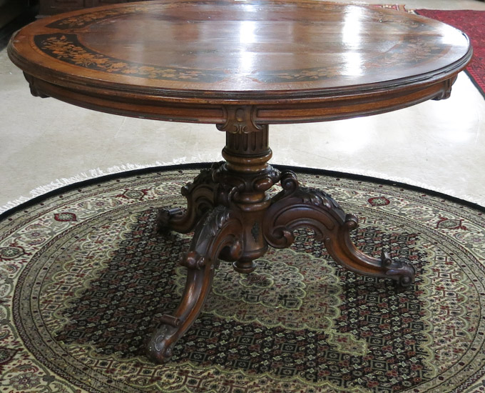 Appraisal: VICTORIAN INLAID WALNUT CENTER TABLE Continental th century the round